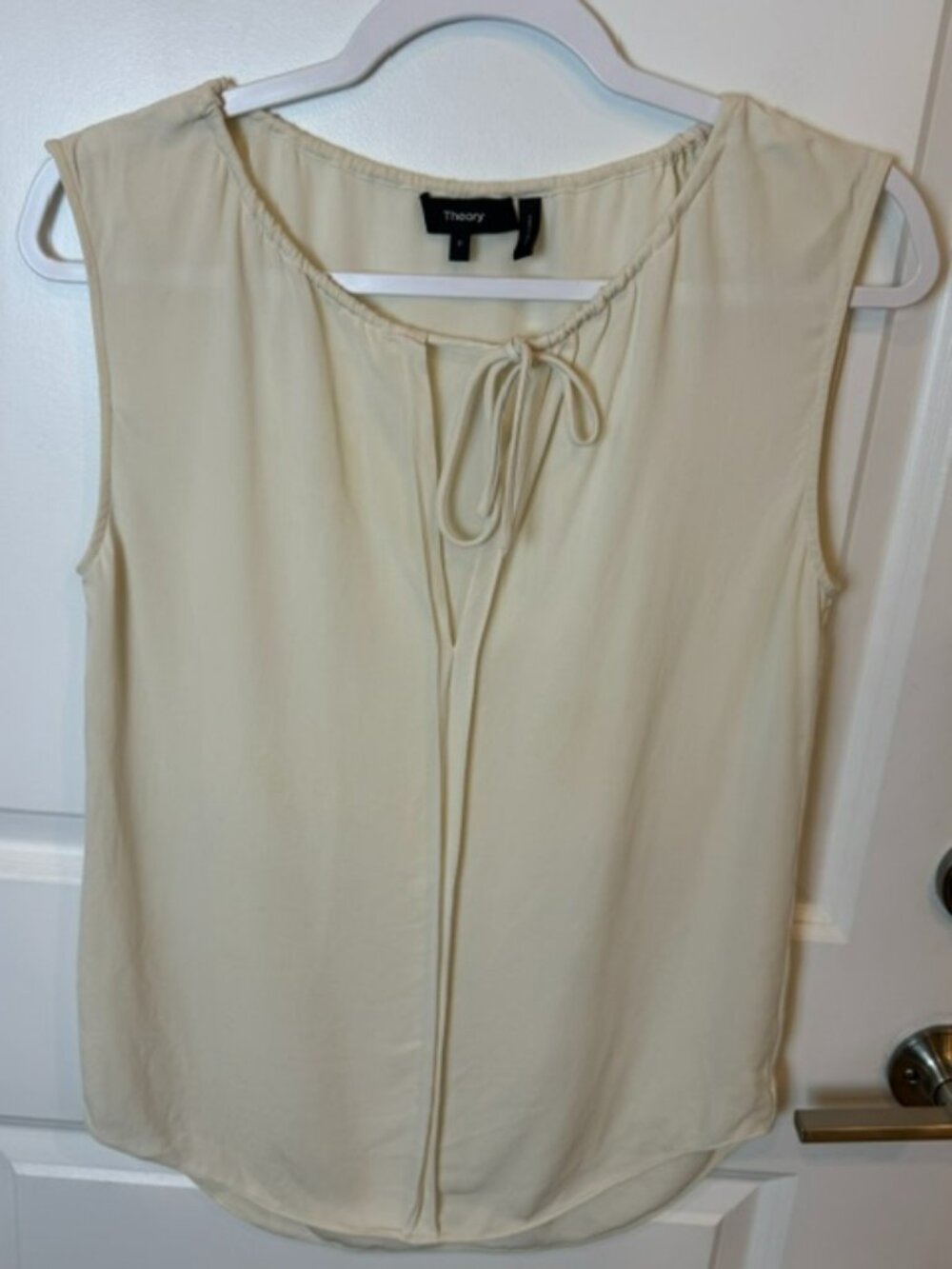 Theory Cream Silk Tie Neck Top
